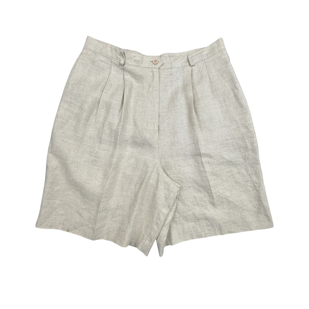 Talbots Shorts Womens 14 Beige Irish Linen Pleated High Rise Casual